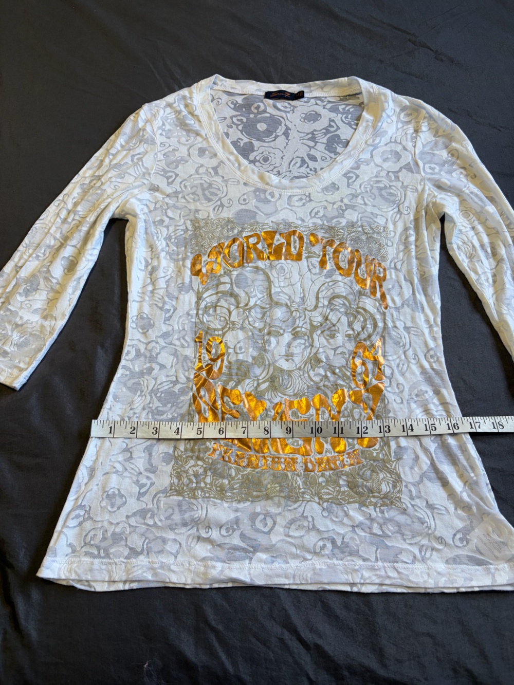 Y2K style Seven7 white&gold quarter length sleeve sheer top. Size M. - Picture 3 of 5